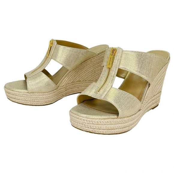 Michael Kors Bradley Gold Shimmer Womens Espadrille Wedge Sandals Size 10M - Picture 12 of 13
